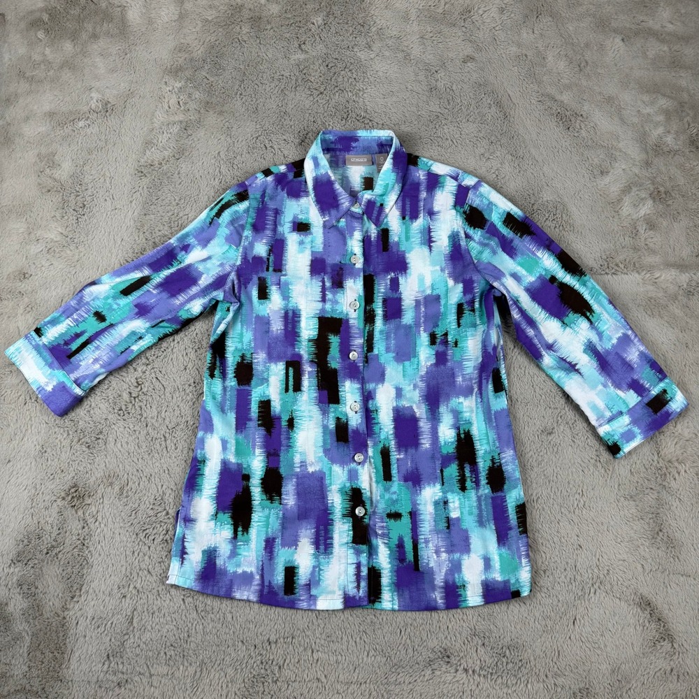 Chico's Button-Up‎ Top Abstract Print 3/4 Sleeve Career Casual Size 0/Small